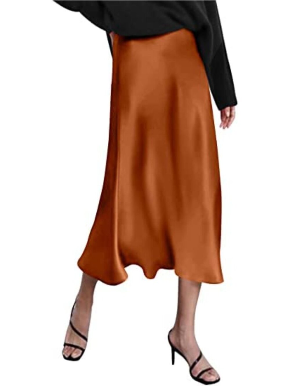 Zeagoo High Waisted Satin Midi Skirt Elegant Zipper Silk